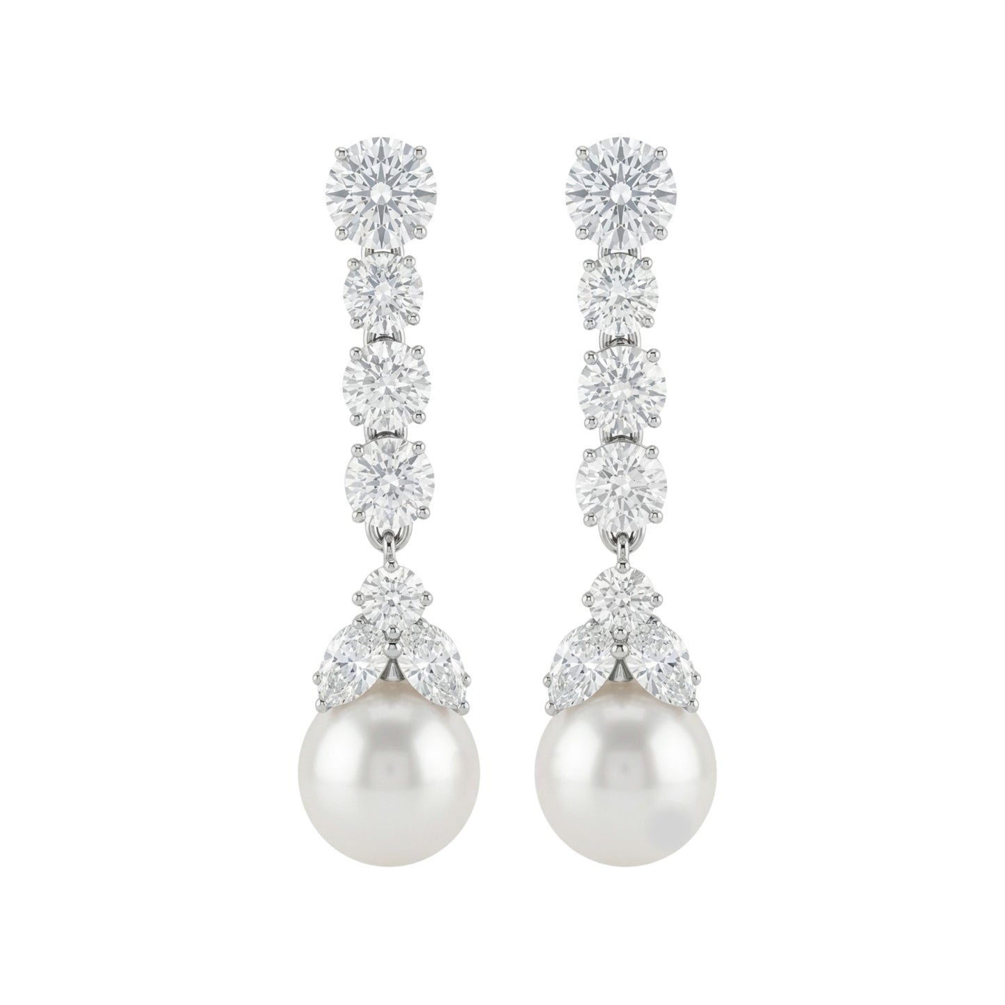 Moissanite Pearl Cascade Drop Earrings