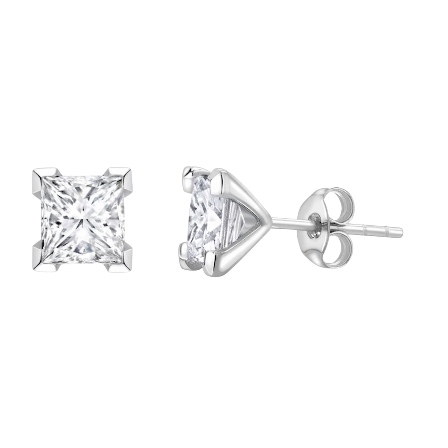 Princess Cut Moissanite Solitaire Studs