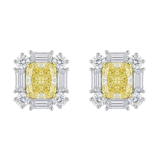 Canary Cushion Baguette Halo Cluster Studs