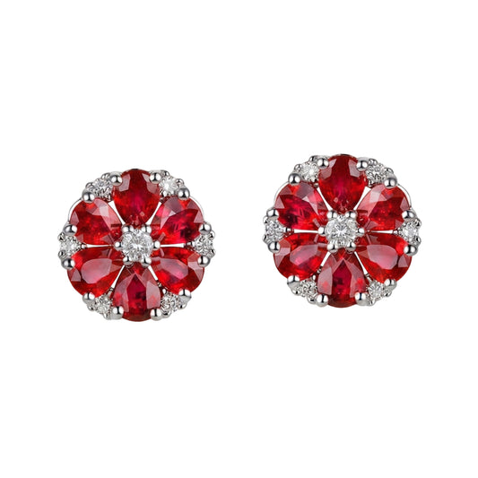 Ruby Pear Floral Moissanite Cluster Studs