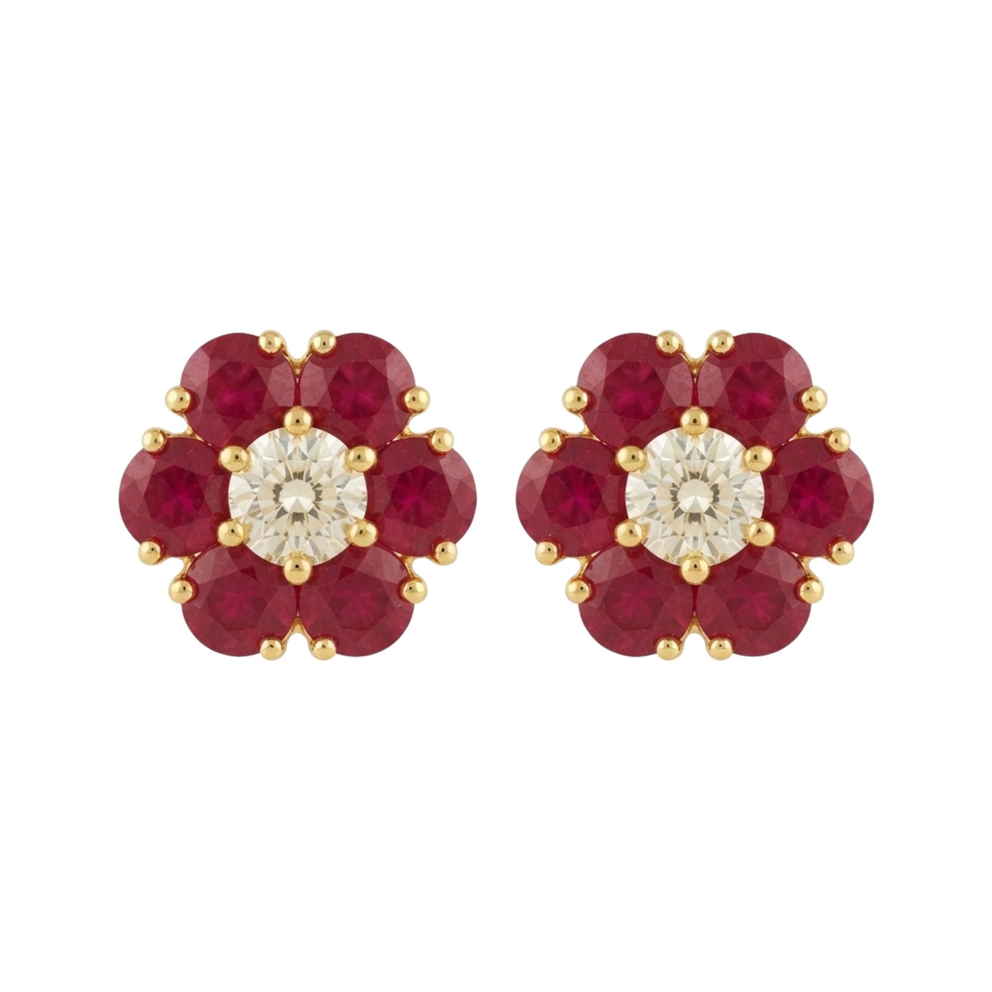Ruby Oval Floral Moissanite Gold Studs