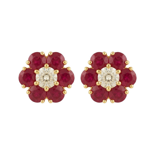 Ruby Oval Floral Moissanite Gold Studs