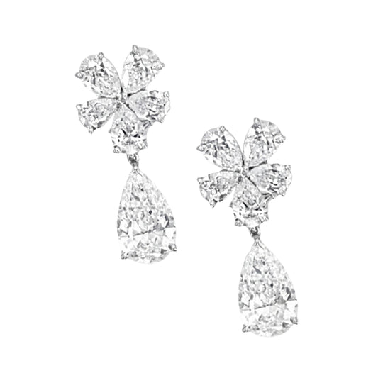 Floral Bloom Pear Drop Moissanite Earrings
