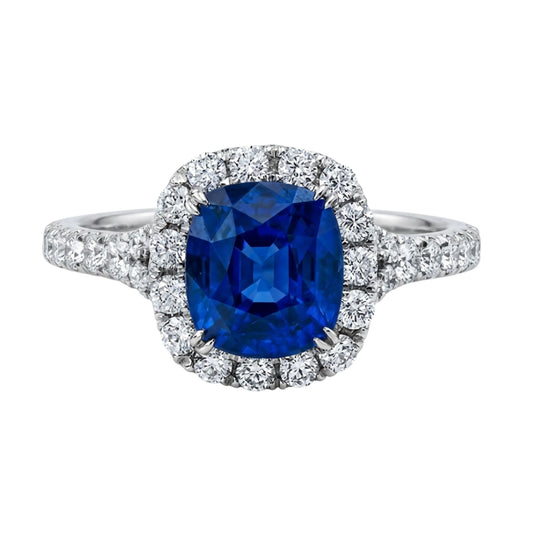 Royal Sapphire-Hue Cushion Halo Ring