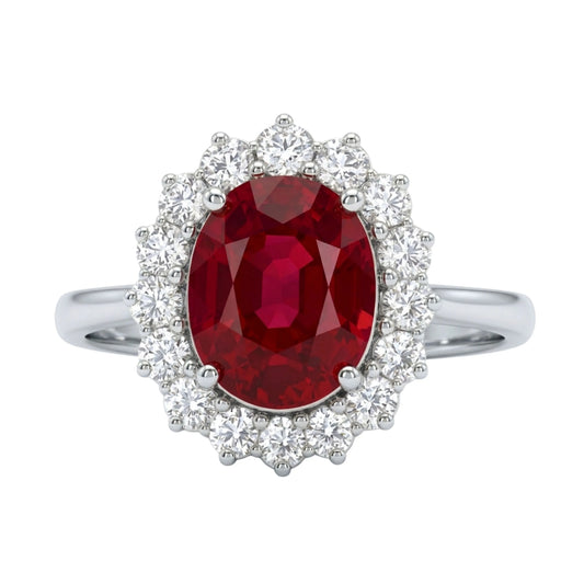 Royal Crimson Floral Halo Statement Ring