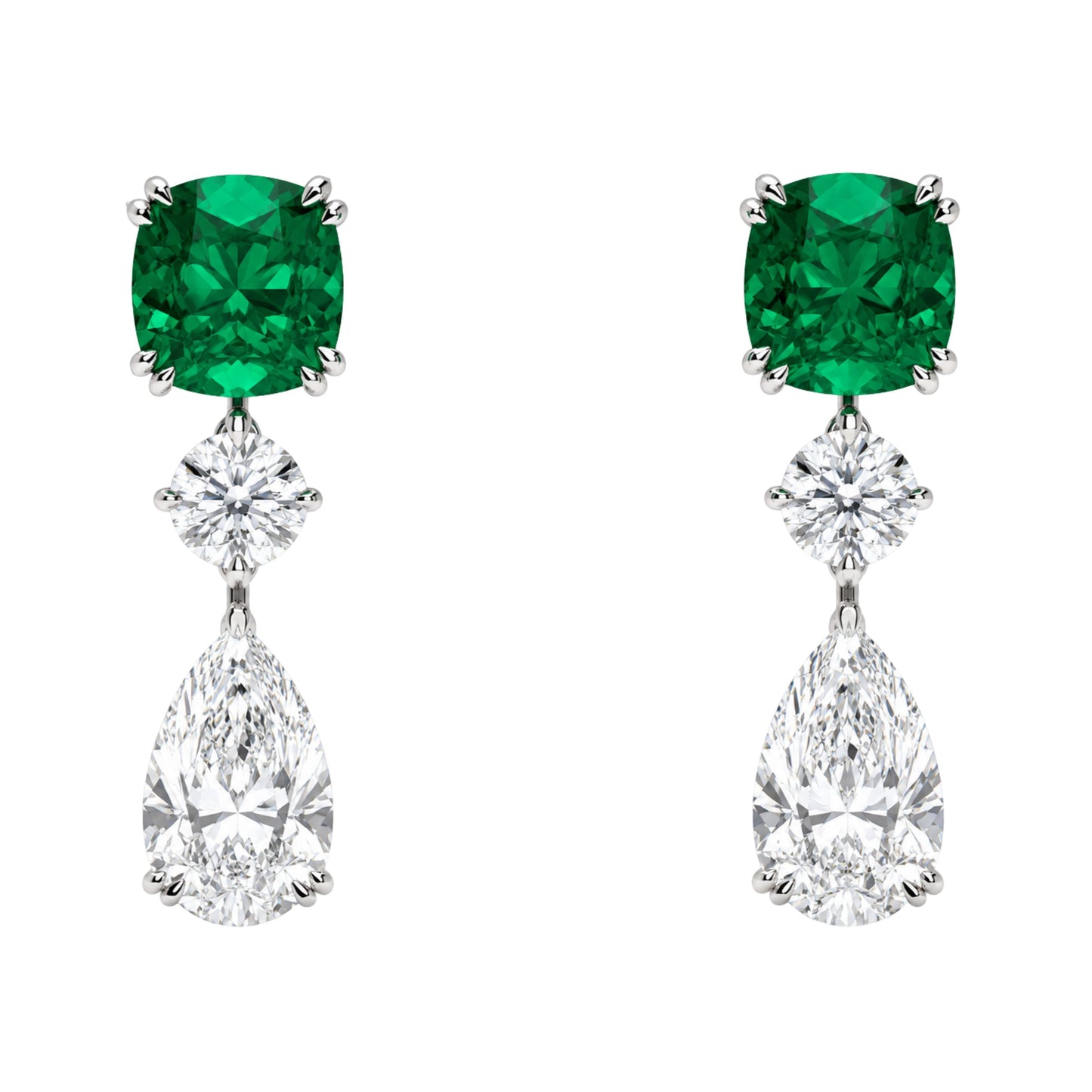 Emerald Cushion Moissanite Grace Drop Earrings