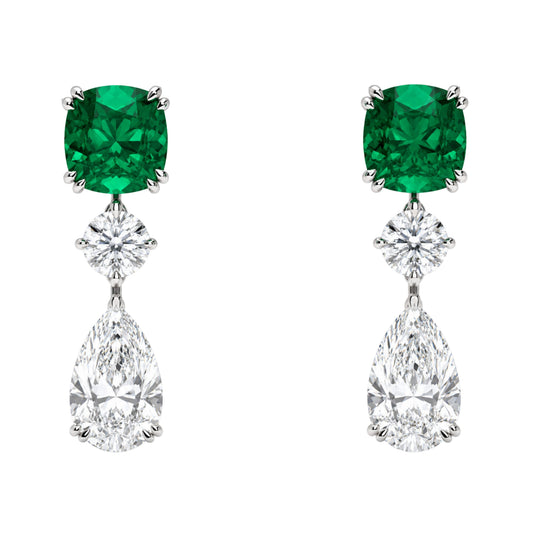 Emerald Cushion Moissanite Grace Drop Earrings