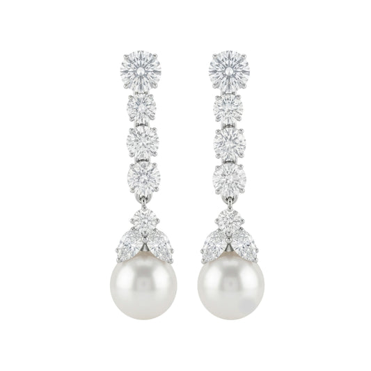 Moissanite Pearl Cascade Drop Earrings
