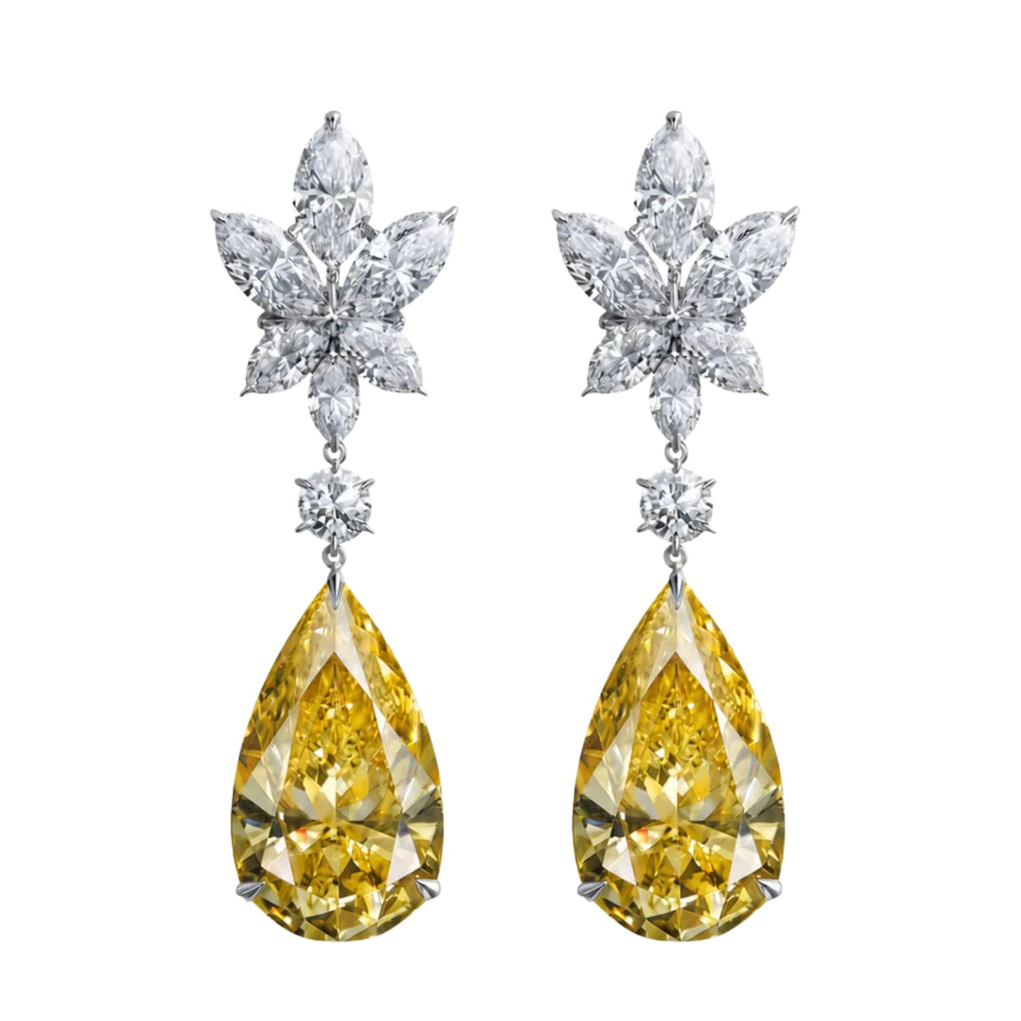 Canary Bloom Pear-Drop Moissanite Earrings