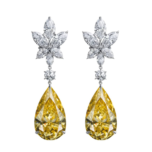 Canary Bloom Pear-Drop Moissanite Earrings