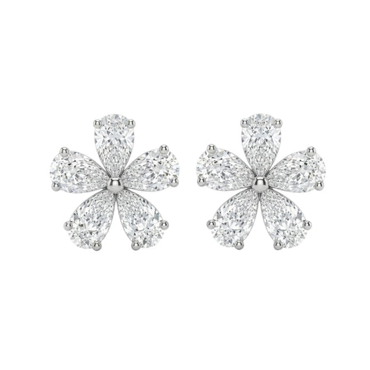 Petite Blossom Pear Cut Floral Stud Earrings