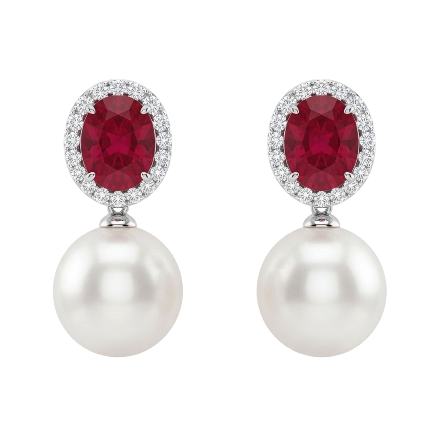 Crimson Oval Gemstone & Pearl Drop Earrings