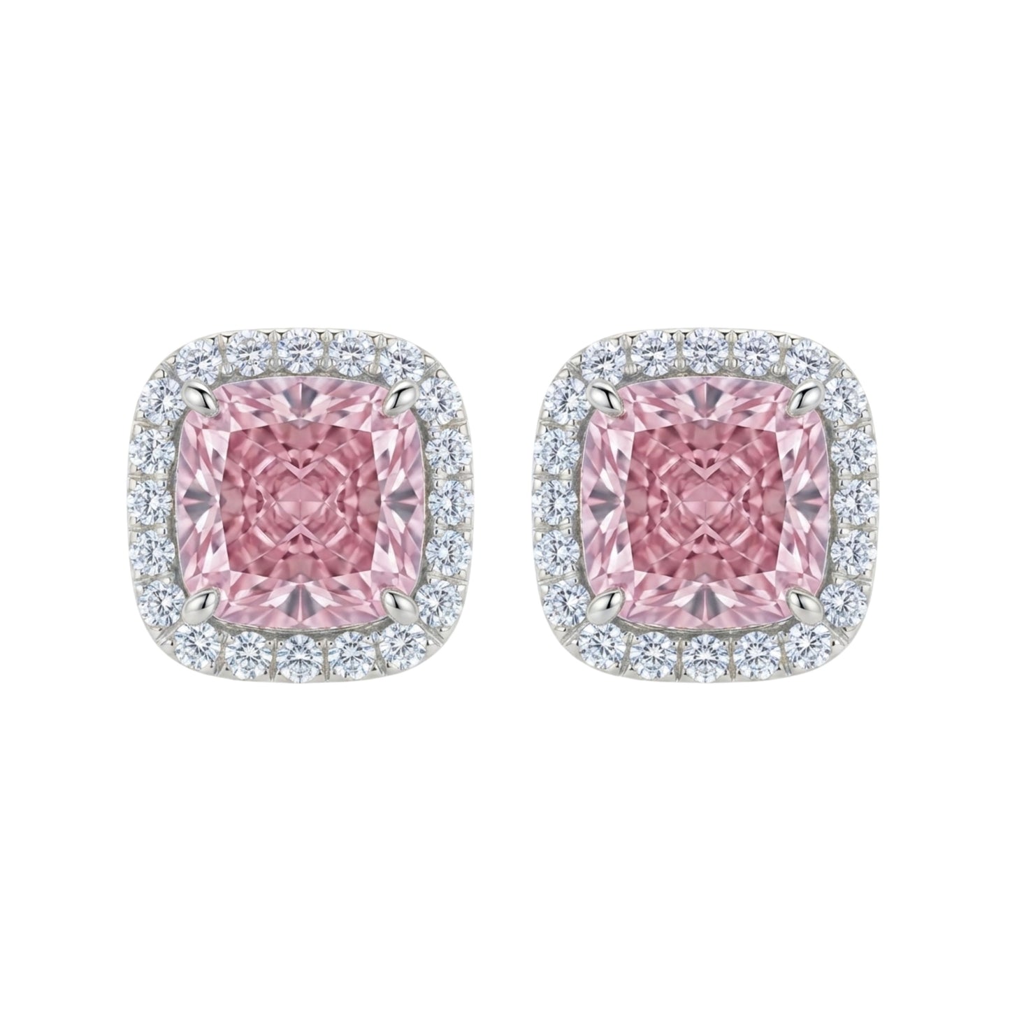 Pink Cushion Cut Moissanite Halo Studs