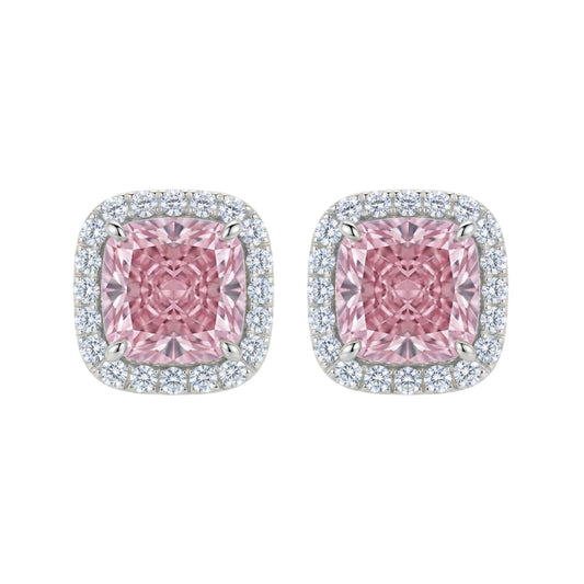 Pink Cushion Cut Moissanite Halo Studs
